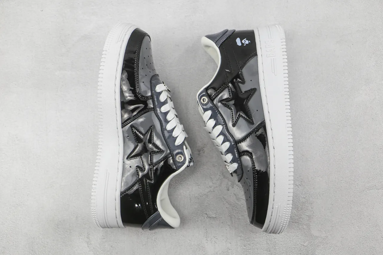 A Bathing Ape BAPE STA चमकदार काला सफेद जीवनशैली स्नीकर 2