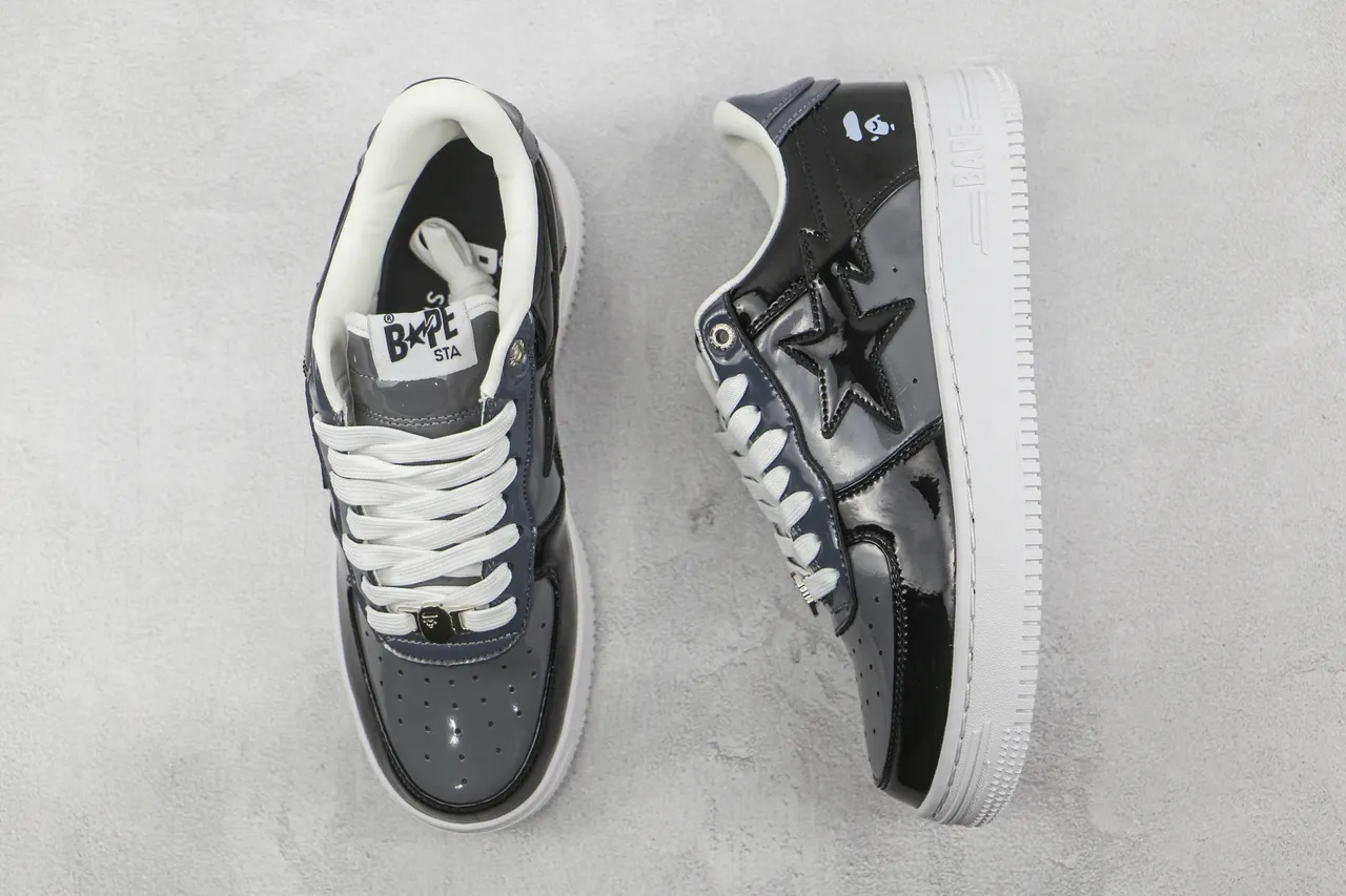 A Bathing Ape BAPE STA चमकदार काला सफेद जीवनशैली स्नीकर 3