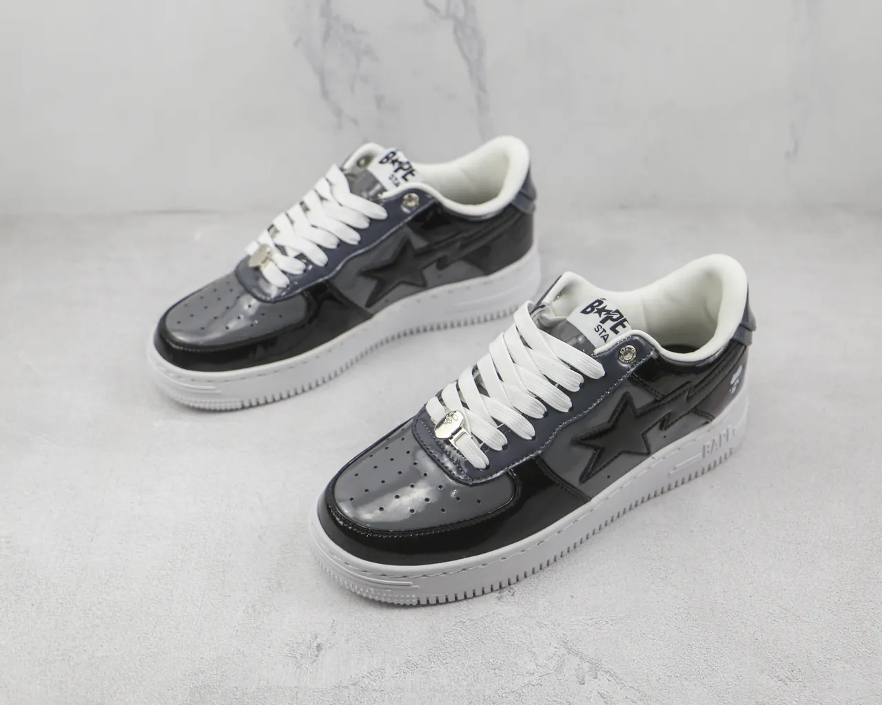 A Bathing Ape BAPE STA चमकदार काला सफेद जीवनशैली स्नीकर 4