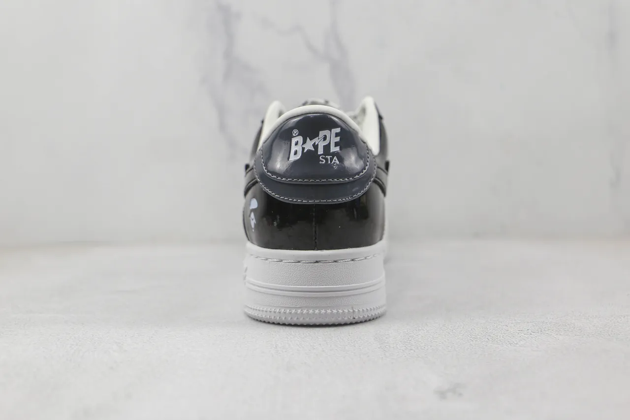 A Bathing Ape BAPE STA चमकदार काला सफेद जीवनशैली स्नीकर 9