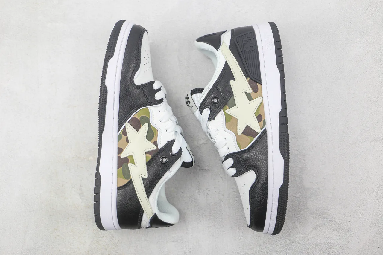 A Bathing Ape Negro Blanco Logo de Estrella y Rayo ABC Camo Panel Zapatos de Skateboard 2