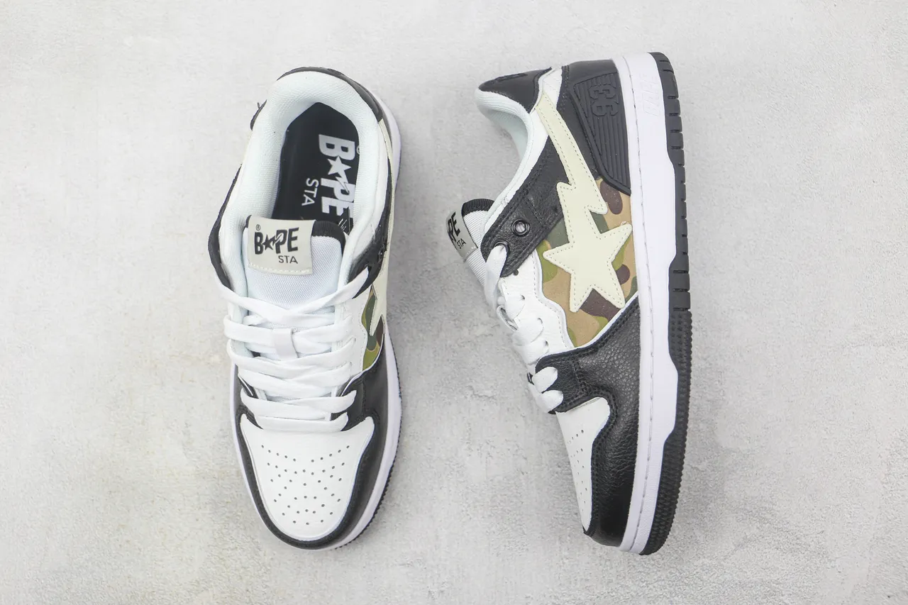 A Bathing Ape Negro Blanco Logo de Estrella y Rayo ABC Camo Panel Zapatos de Skateboard 3