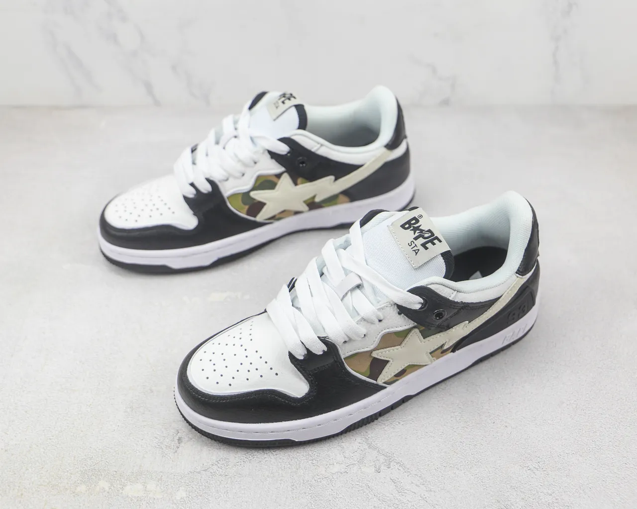 A Bathing Ape Negro Blanco Logo de Estrella y Rayo ABC Camo Panel Zapatos de Skateboard 4