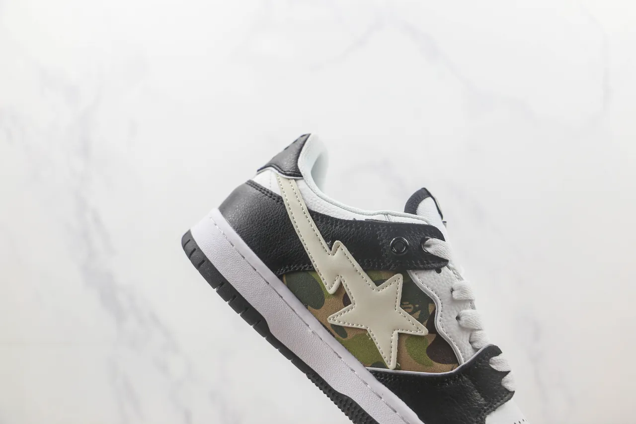A Bathing Ape Negro Blanco Logo de Estrella y Rayo ABC Camo Panel Zapatos de Skateboard 5