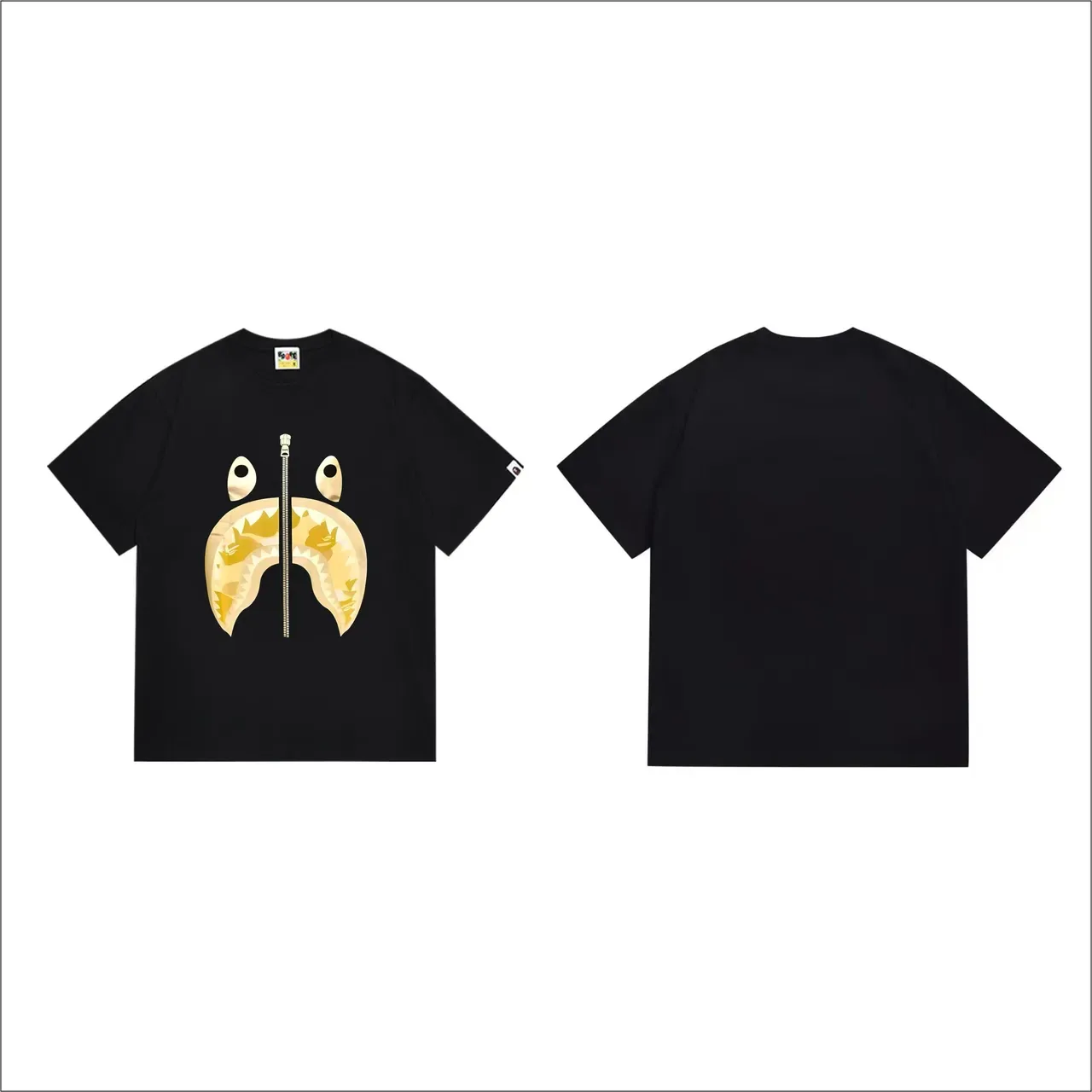 T-shirt A Bathing Ape Shark Hoodie noir et or à imprimé graphique et détail zippé 4