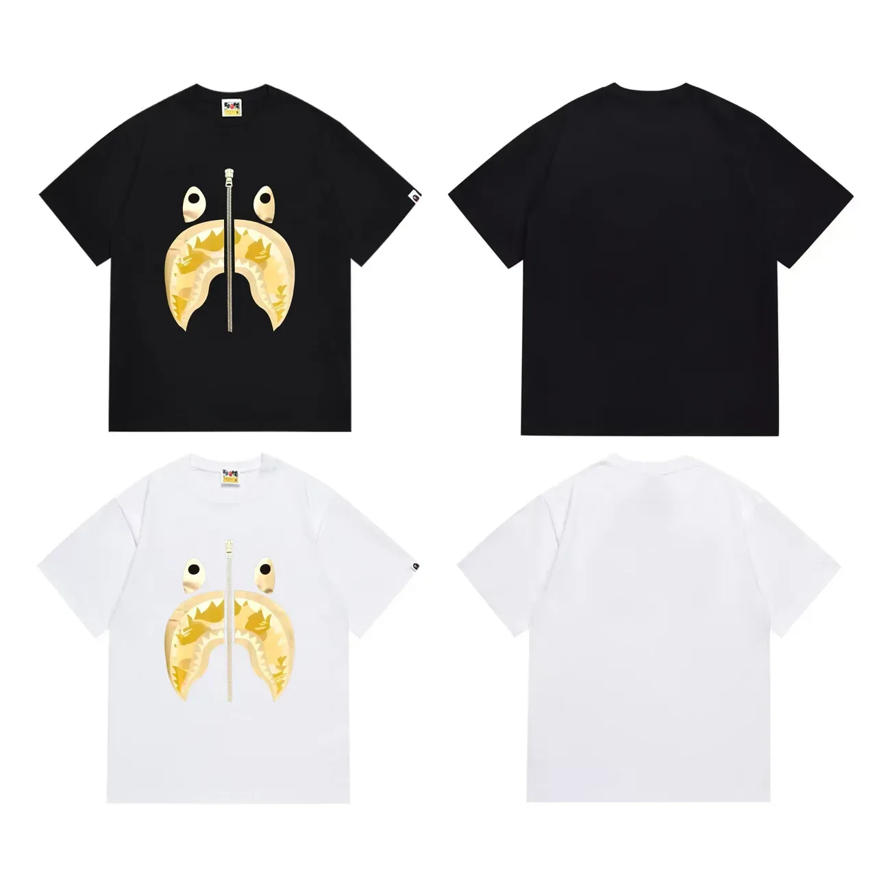 T-shirt A Bathing Ape Shark Hoodie noir et or à imprimé graphique et détail zippé 6