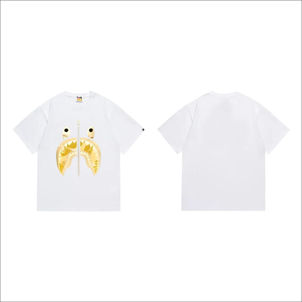 T-shirt A Bathing Ape Shark Hoodie noir et or à imprimé graphique et détail zippé 7