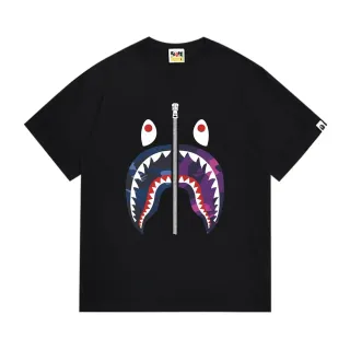 A Bathing Ape Shark Hoodie Black Multicolor Split Mouth Graphic Center Zipper Motif T-Shirt