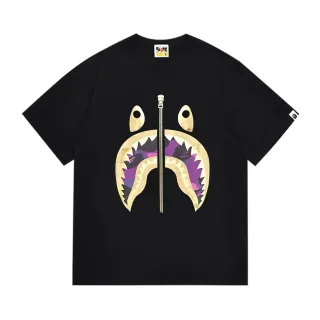 تيشيرت A Bathing Ape Shark Hoodie أسود بنفسجي طباعة جرافيك تفاصيل سحاب