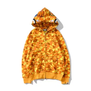 A Bathing Ape Shark Orange Yellow Full-Zip ABC Camo Print Hoodie