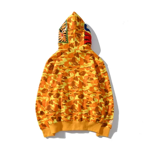 A Bathing Ape Shark برتقالي أصفر Full-Zip ABC Camo Print هودي 3