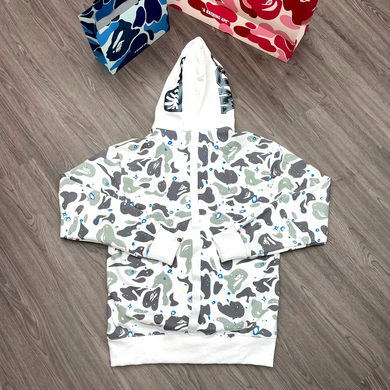 A Bathing Ape Shark White Gray Hood ABC Camo Print Hoodie 3