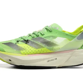 Adidas Adios Pro हरा पीला इंजीनियर मेश अपर तीन धारियों का सिंथेटिक ओवरले रनिंग जूते