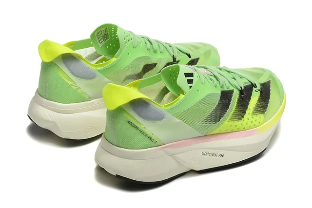 Adidas Adios Pro Green Yellow Engineered Mesh Upper Three-Stripe Synthetic Overlay Running Shoes 3