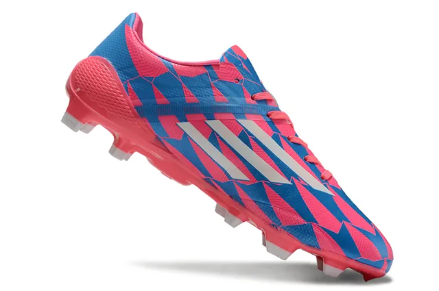 Adidas adizero Superior rosa e azul geométrico branco três listras marca superfície firme sapatos de futebol 16