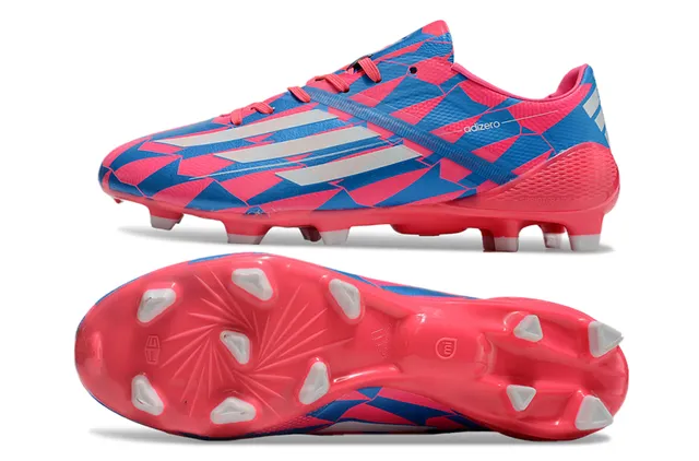 Adidas adizero Superior rosa e azul geométrico branco três listras marca superfície firme sapatos de futebol 20