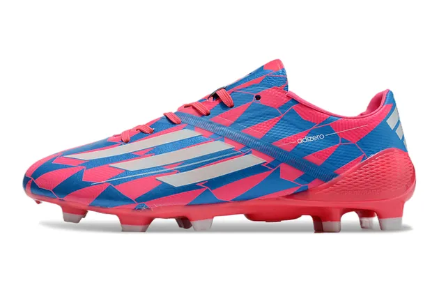 Adidas adizero Superior rosa e azul geométrico branco três listras marca superfície firme sapatos de futebol 21
