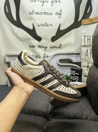 Adidas بيج بني أعلى نسيج منسوج شرائط جلد أحذية رياضية أسلوب الحياة 5