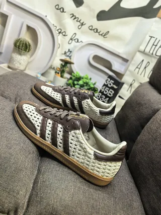 Adidas بيج بني أعلى نسيج منسوج شرائط جلد أحذية رياضية أسلوب الحياة 7