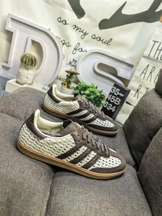 Adidas بيج بني أعلى نسيج منسوج شرائط جلد أحذية رياضية أسلوب الحياة 9