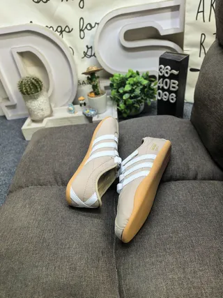 Adidas Beige White Laceless Strap Closure Three-Stripe Side Panel Lifestyle Sneakers 6