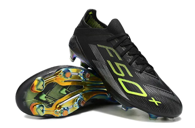 Adidas কালো সবুজ সিন্থেটিক উপর নিওন লাইম গ্রাফিক টেক্সট ফার্ম-গ্রাউন্ড ফুটবল জুতো 4