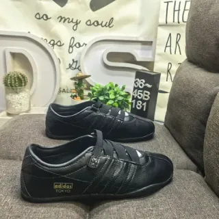 Adidas Black Leather Velcro Strap Low-Top Sneakers