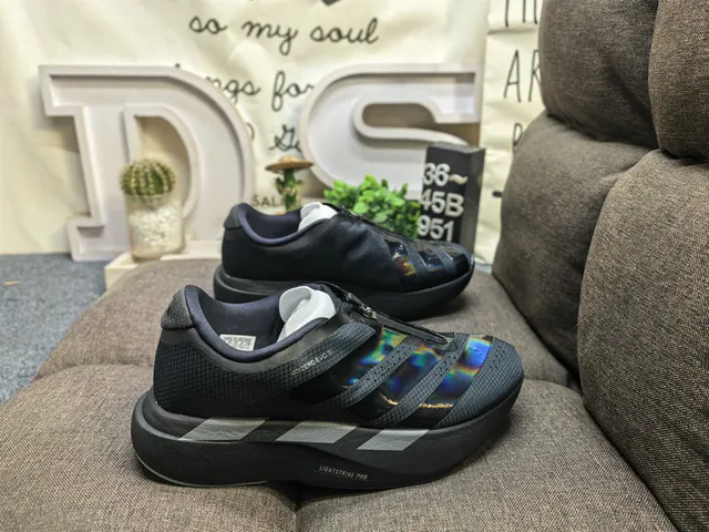 Adidas Preto Multicolor Sem Cadarço Frontal com Zíper Listras Iridescentes Holográficas Tênis Lifestyle 1