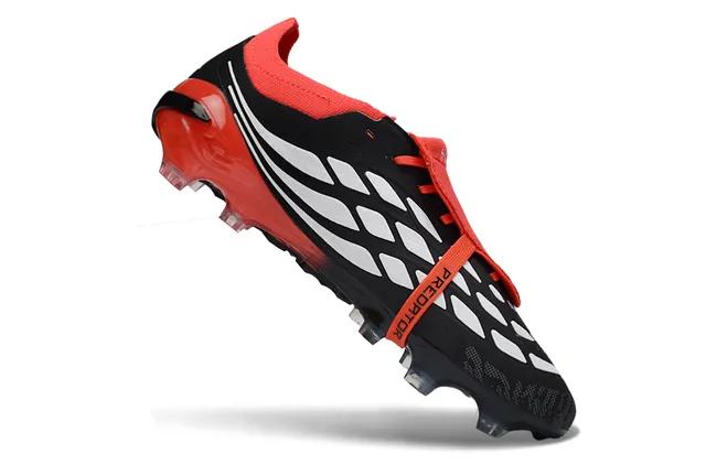 Adidas Preto Vermelho Sem Cadarços Fechamento de Tira Superior Sintética Texturizada Sapatos de Futebol Campo Firme 2