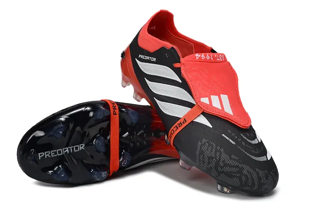 Adidas Preto Vermelho Sem Cadarços Fechamento de Tira Superior Sintética Texturizada Sapatos de Futebol Campo Firme 4