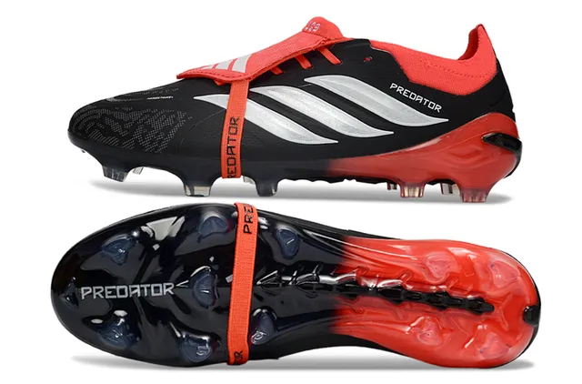 Adidas Preto Vermelho Sem Cadarços Fechamento de Tira Superior Sintética Texturizada Sapatos de Futebol Campo Firme 6