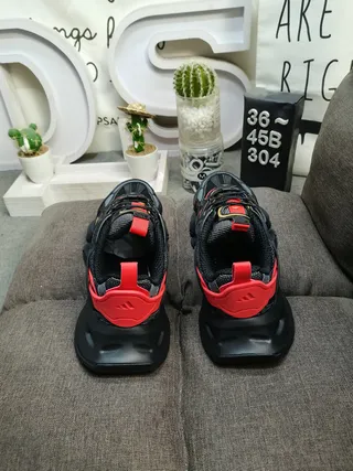 Adidas Black Red Sculpted Sole Layered Cage Construction Chunky Sneakers 8