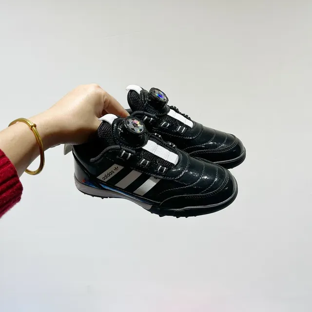 Adidas Black White Rotational Dial Closure Synthetic Patent Upper Indoor Soccer Shoes 17