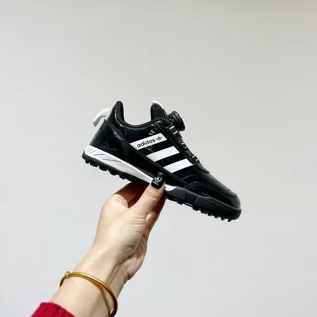 Adidas Black White Rotational Dial Closure Synthetic Patent Upper Indoor Soccer Shoes 18