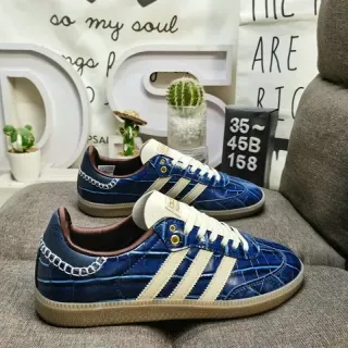 Adidas أحذية رياضية أزرق بيج جلد تمساح مطبوع كريم ثلاث شرائط أسلوب حياة