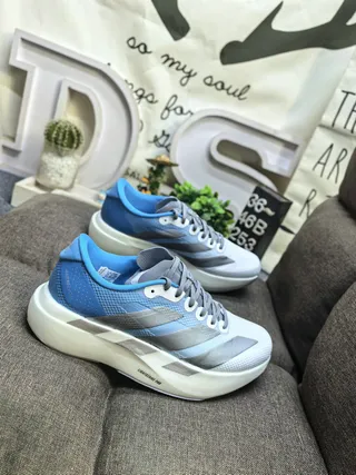 Adidas नीला-भूरा हल्का जाली ऊपरी तराशा फोम मिडसोल रनिंग जूते 9