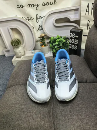 Adidas नीला-भूरा हल्का जाली ऊपरी तराशा फोम मिडसोल रनिंग जूते 10