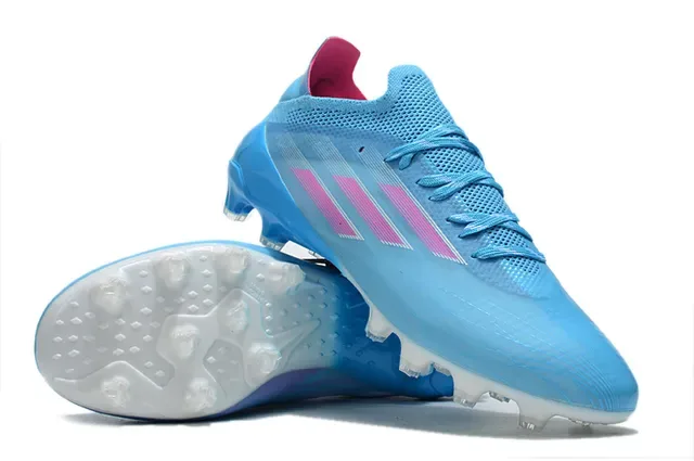 Adidas Chaussures de Football Bleu Rose de Bas Haut Upper de Maille TPU Cage Overlay Firm-Ground 4