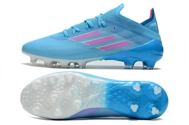 Adidas Chaussures de Football Bleu Rose de Bas Haut Upper de Maille TPU Cage Overlay Firm-Ground 6