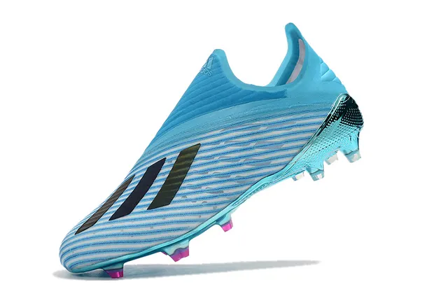 Adidas 蓝色粉色半透明青色针织鞋面金属反光鞋底板钉入式足球鞋 4