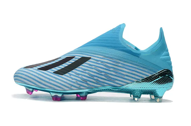 Adidas 蓝色粉色半透明青色针织鞋面金属反光鞋底板钉入式足球鞋 10