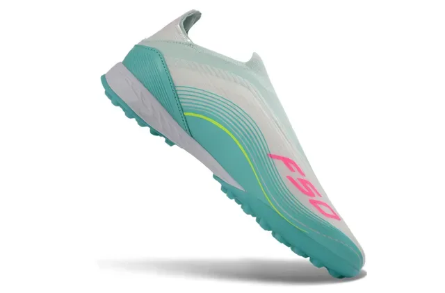 Adidas नीली सफेद बिना लेस वाले सॉक फिट मोल्ड टर्फ स्टड आर्टिफिशियल ग्रास फुटबॉल जूते 2
