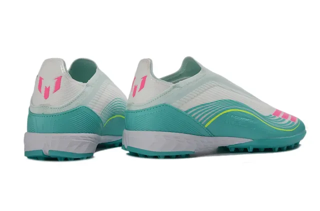 Adidas नीली सफेद बिना लेस वाले सॉक फिट मोल्ड टर्फ स्टड आर्टिफिशियल ग्रास फुटबॉल जूते 6