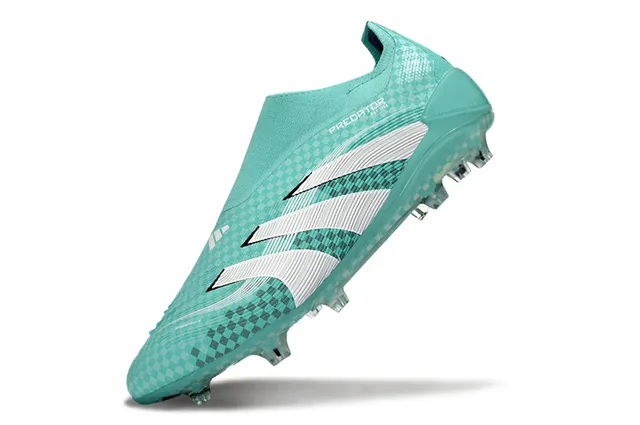 Adidas Zapatos de fútbol con empeine azul blanco translúcido a cuadros, cuello tipo calcetín, suela para terreno firme 3