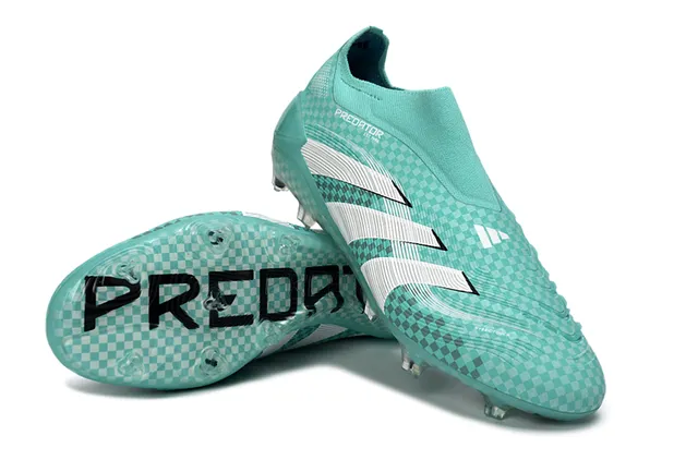 Adidas Zapatos de fútbol con empeine azul blanco translúcido a cuadros, cuello tipo calcetín, suela para terreno firme 4