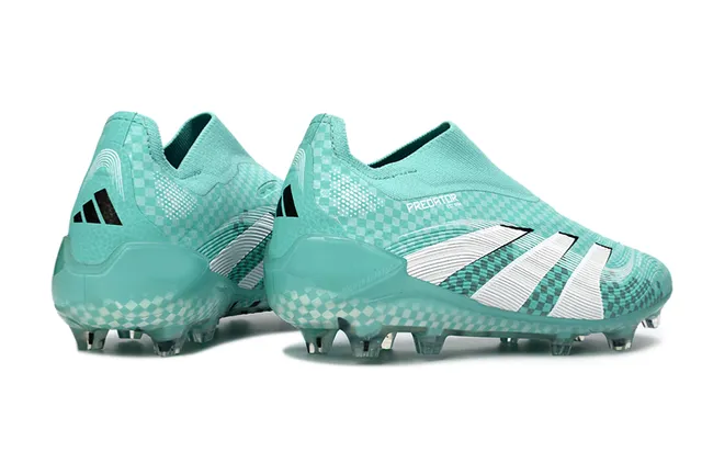 Adidas Zapatos de fútbol con empeine azul blanco translúcido a cuadros, cuello tipo calcetín, suela para terreno firme 5