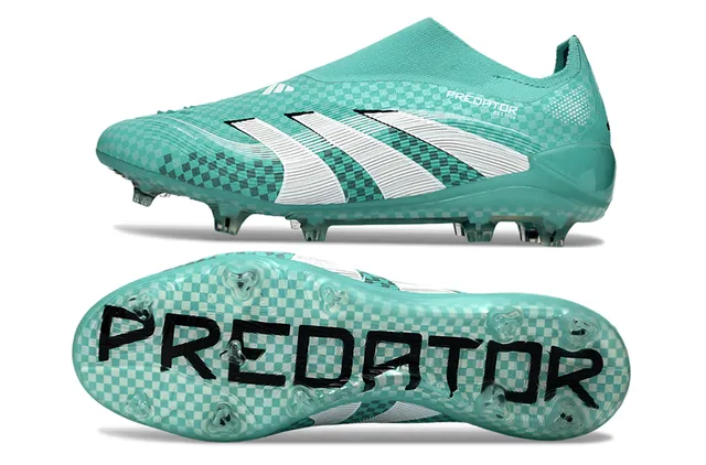 Adidas Zapatos de fútbol con empeine azul blanco translúcido a cuadros, cuello tipo calcetín, suela para terreno firme 6
