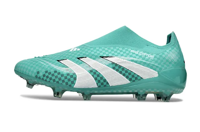 Adidas Zapatos de fútbol con empeine azul blanco translúcido a cuadros, cuello tipo calcetín, suela para terreno firme 7