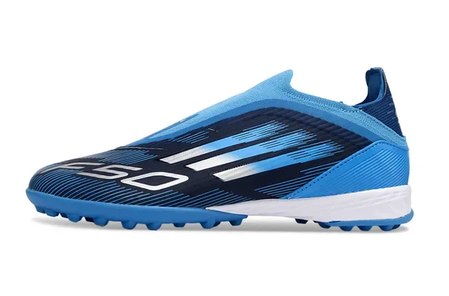 Adidas F50 Bleu marine Low-Cut Sock-Fit Collar Dynamic Speed-Line Graphics Chaussures de football pour gazon artificiel 8