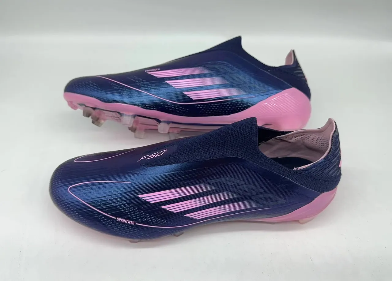 Adidas F50 Bleu Rose Élégant Bas-Coupé Chaussure à Col de Chaussette Haut Moulé Clous Sol Ferme Chaussures de Football 2
